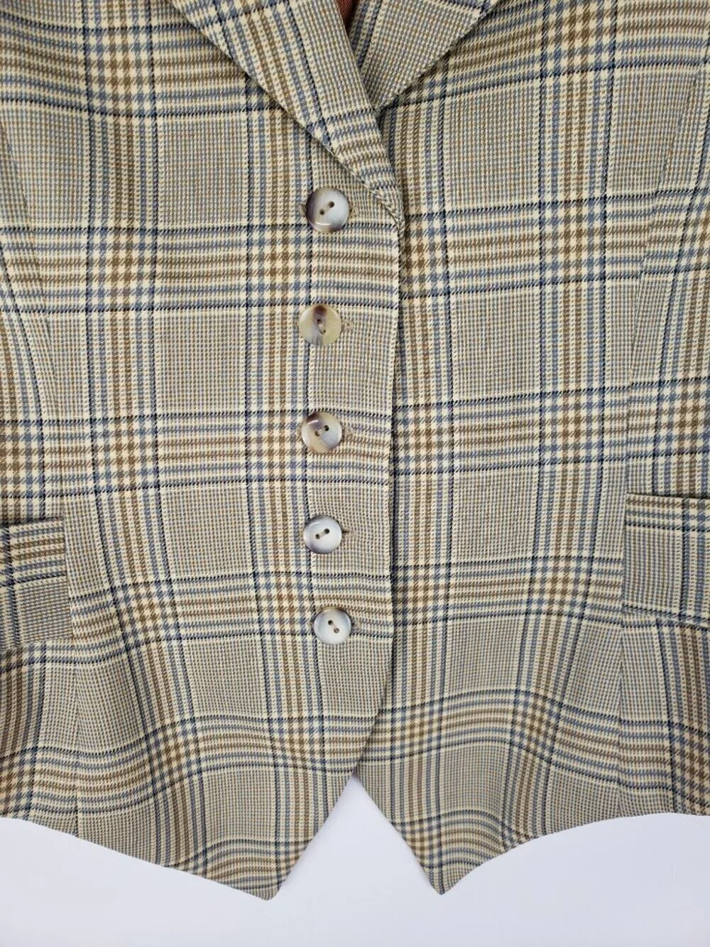 Gruppo Americano Tan Glen Plaid Wool Waistcoat Menswear Lapel Vest Womens Small